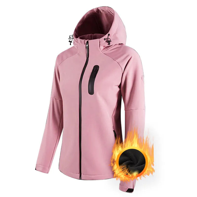 Hooded Softshell Jacket Women Sports Waterproof Jacket Add velvet keep Warm Jacket Outdoor Female Sport Hooded Jacket Windproof