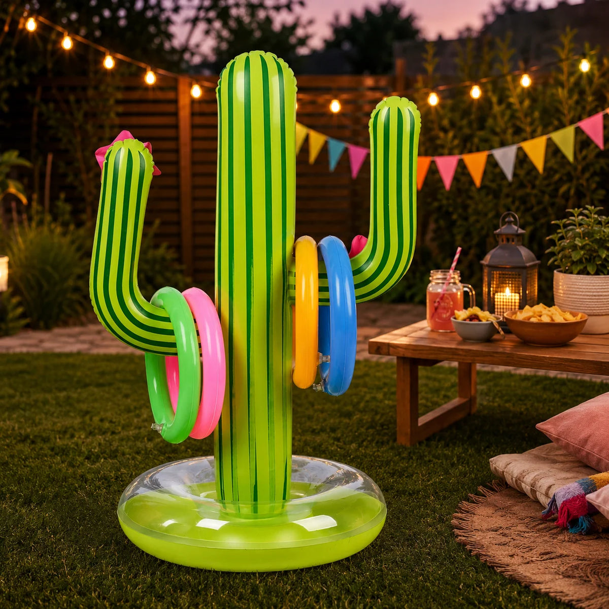 Inflatable Cactus Ring Toss Game with 4 Rings, Portable Outdoor Party Toy for Lawn, Pool, Beach and Camping