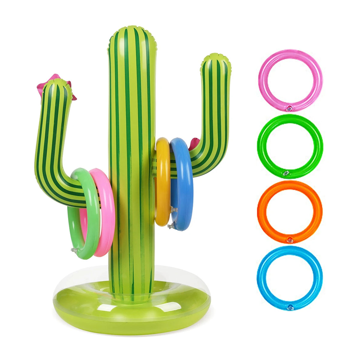 Inflatable Cactus Ring Toss Game with 4 Rings, Portable Outdoor Party Toy for Lawn, Pool, Beach and Camping