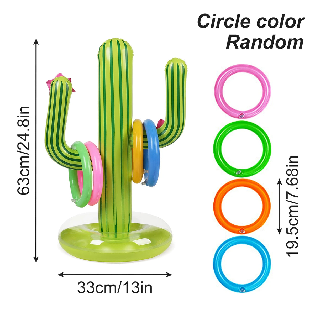Inflatable Cactus Ring Toss Game with 4 Rings, Portable Outdoor Party Toy for Lawn, Pool, Beach and Camping