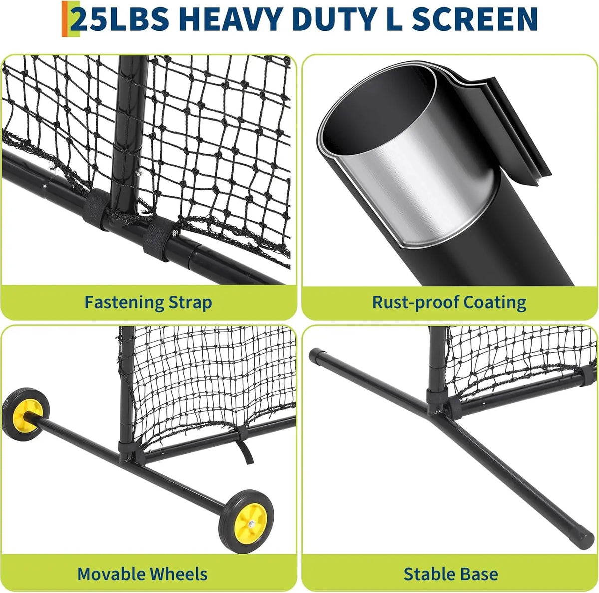 Tacleekii Baseball Pitching L Screen for Batting Cage Protective Practice Net 7x7ft Pitching Screen Baseball Net with Wheels for Pitchers Protection