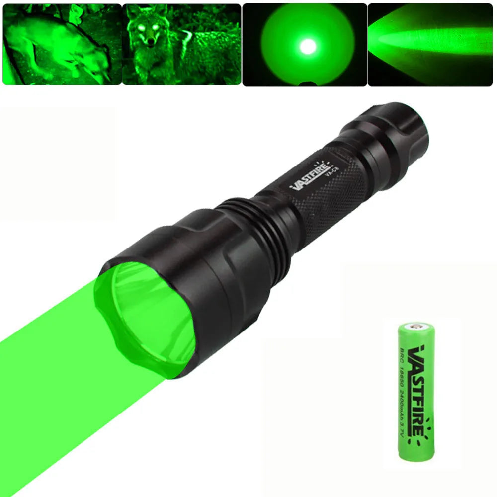High Power LED Flashlight Set White/Green/Red Light Torch 1 Mode Aluminum Alloy Tactical Lamp for Outdoor Camping Fishing