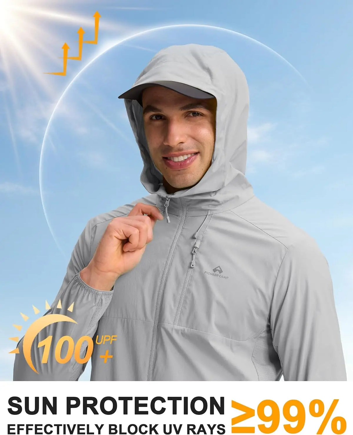 Pioneer Camp Men's UPF 100+ Sun Protection Hoodie Jacket Full Zip Long Sleeve Sun Shirts Lightweight Hiking Fishing Outdoor