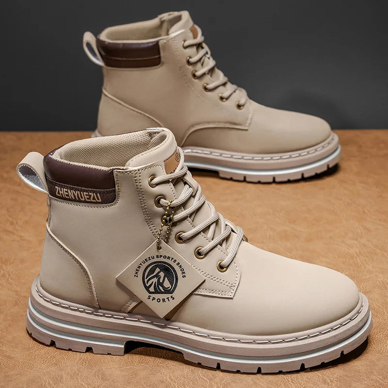 Autumn and Winter Retro Short Boots for Men, Thick-Soled Height-Increasing Non-Slip Short Boots, Thick-Soled Non-Slip and Wear-Resistant, Pu Upper Material, Windproof and Durable 85