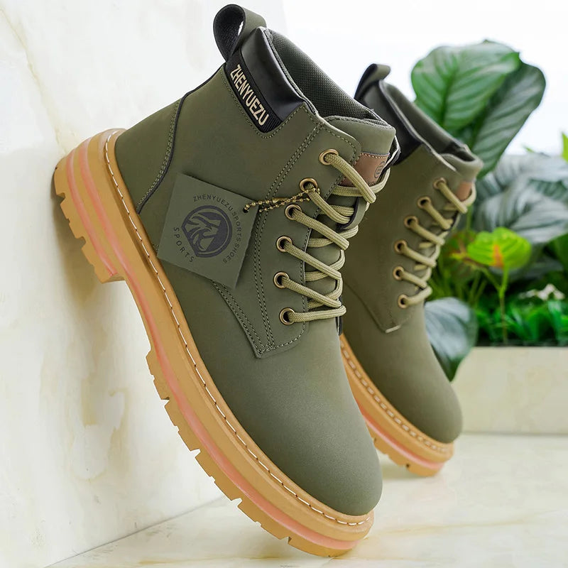 Autumn and Winter Retro Short Boots for Men, Thick-Soled Height-Increasing Non-Slip Short Boots, Thick-Soled Non-Slip and Wear-Resistant, Pu Upper Material, Windproof and Durable 85