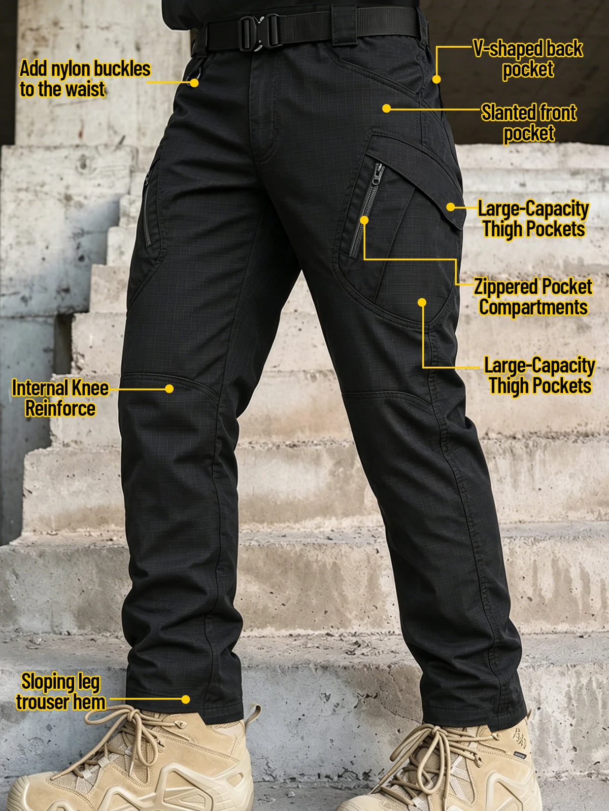 Men's Heavy Duty Tactical Pants Black, Durable Ripstop Cargo Work Pants, Water Resistant Outdoor Hiking Pants, Ships from US