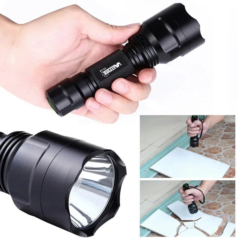High Power LED Flashlight Set White/Green/Red Light Torch 1 Mode Aluminum Alloy Tactical Lamp for Outdoor Camping Fishing