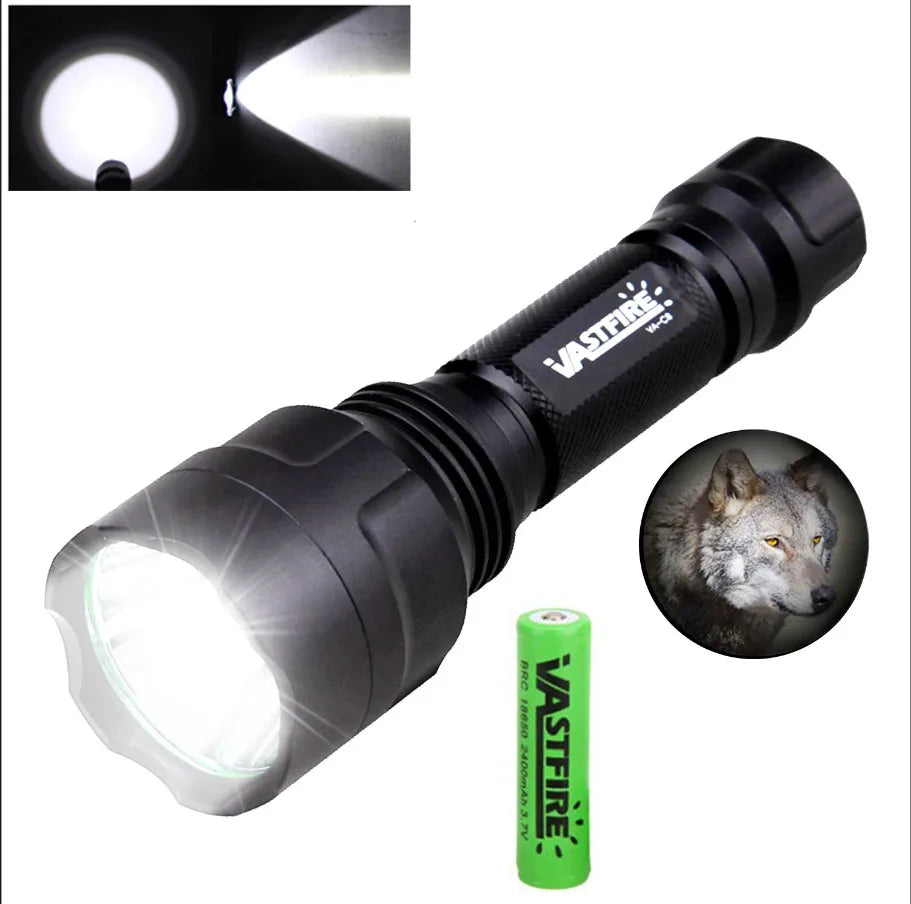 High Power LED Flashlight Set White/Green/Red Light Torch 1 Mode Aluminum Alloy Tactical Lamp for Outdoor Camping Fishing