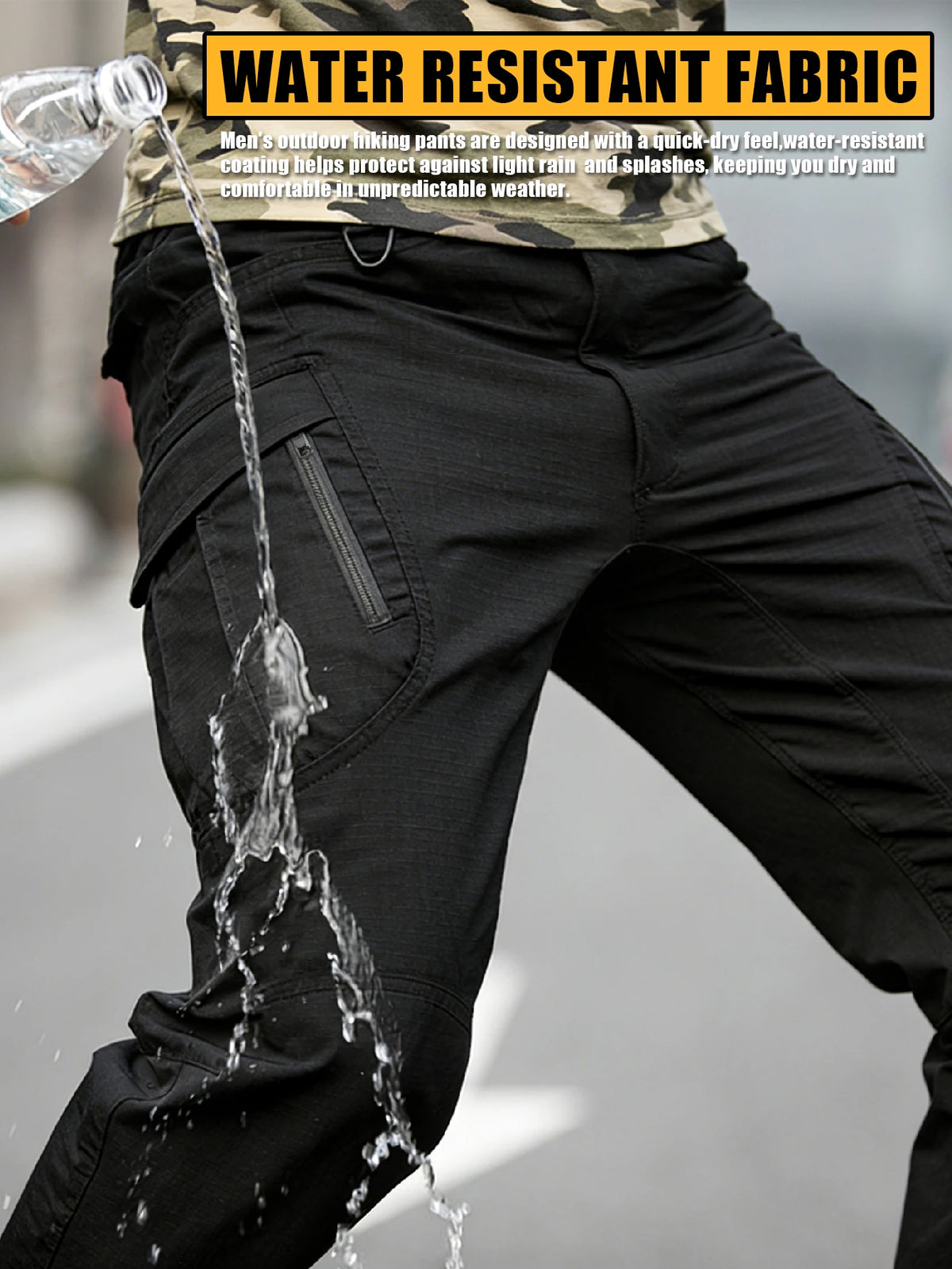 Men's Heavy Duty Tactical Pants Black, Durable Ripstop Cargo Work Pants, Water Resistant Outdoor Hiking Pants, Ships from US