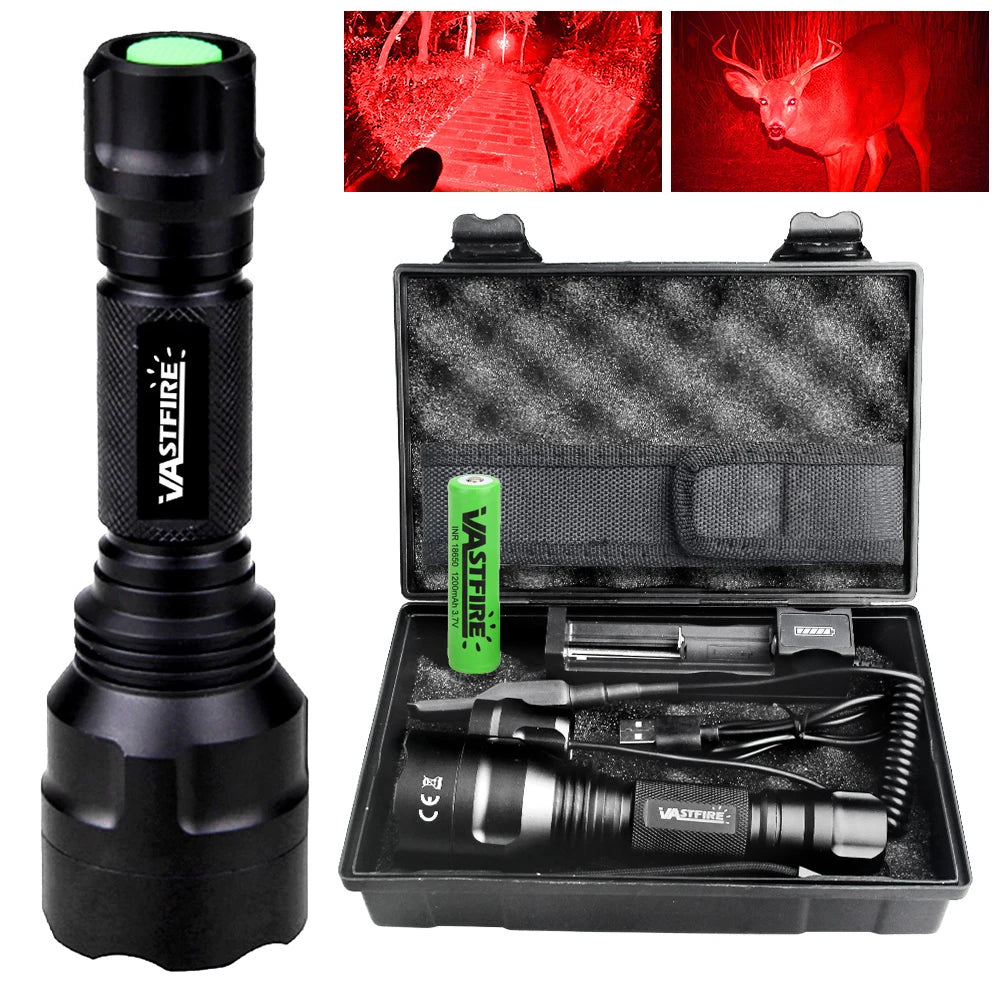 High Power LED Flashlight Set White/Green/Red Light Torch 1 Mode Aluminum Alloy Tactical Lamp for Outdoor Camping Fishing