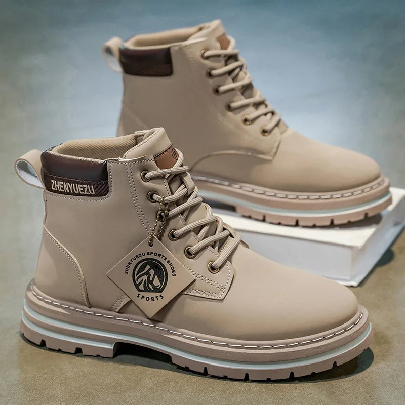 Autumn and Winter Retro Short Boots for Men, Thick-Soled Height-Increasing Non-Slip Short Boots, Thick-Soled Non-Slip and Wear-Resistant, Pu Upper Material, Windproof and Durable 85